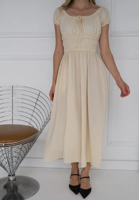 Miann & Co Women - Clara Shirred Bust Midi Dress - Buttermilk Comfortable Deep V Midi Dress