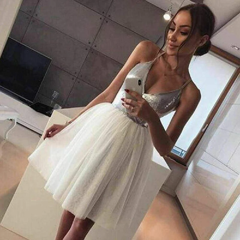 FashionSierra - New Fashion Women Summer Sleeveless Sequin Deep V-neck Bridesmaids Dress Casual Party Beach Midi Dress Sundress Stylish Tiered Midi Dress