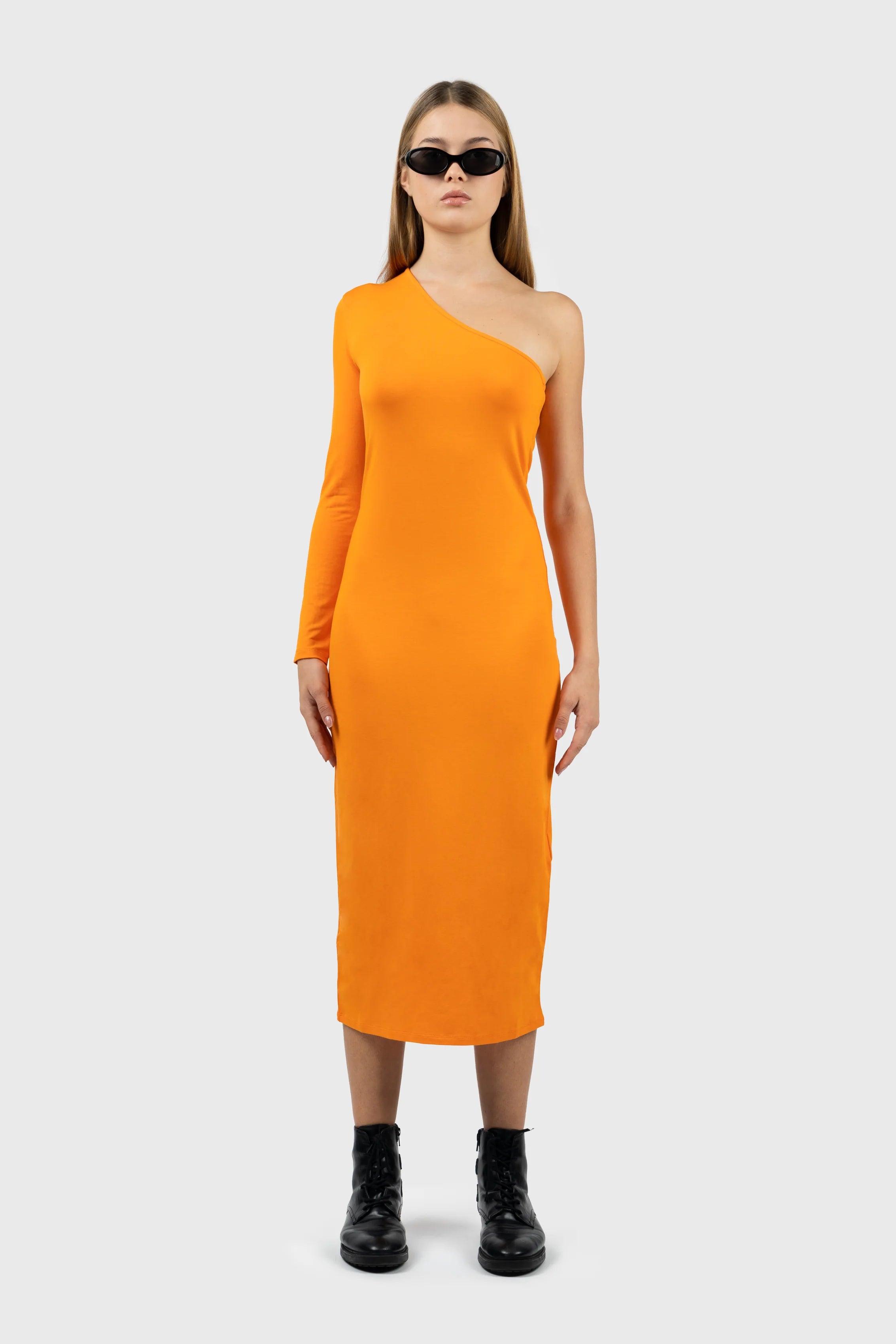 Asymmetric Long Sleeve Midi Dress Comfortable Ribbed Midi Dress