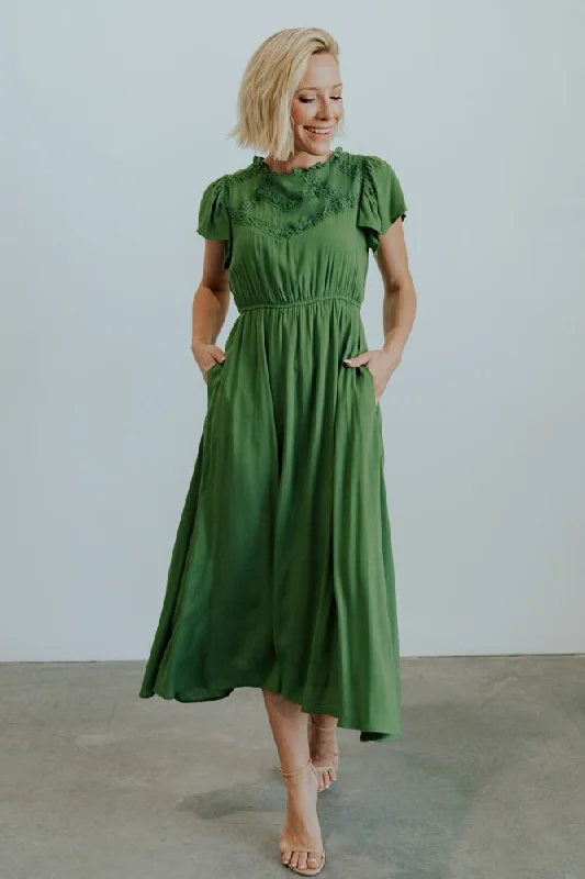 Prestyn Midi Dress | Green Elegant Puff Sleeve Midi Dress