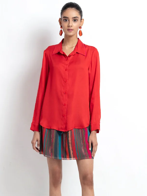 Red Love Shirt Comfortable Stretch Short Shirt