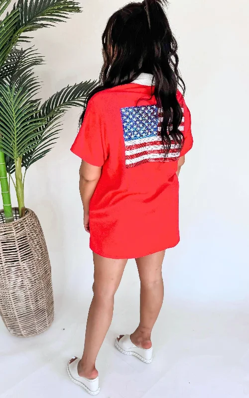 American Flag Short Sleeve Mini Dress - Final Sale Stylish Short Sleeve Mini Dress