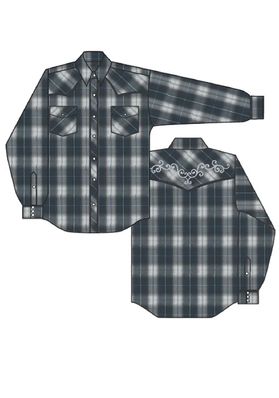 Roper Womens 1509 Large Scale Plaid Navy/Grey Cotton Blend L/S Shirt Trendy Short Sleeve Tunic