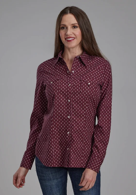 Roper Womens 2174 Arrow Print Red 100% Cotton L/S Shirt Classic Casual Short Sleeve