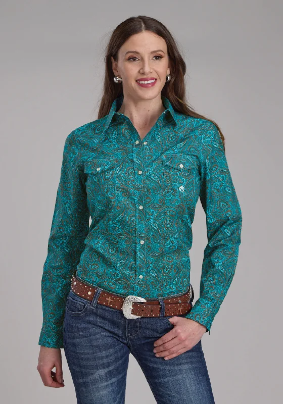 Roper Womens Mallard Paisley Teal 100% Cotton L/S Shirt Chic Silk Short Sleeve Shirt