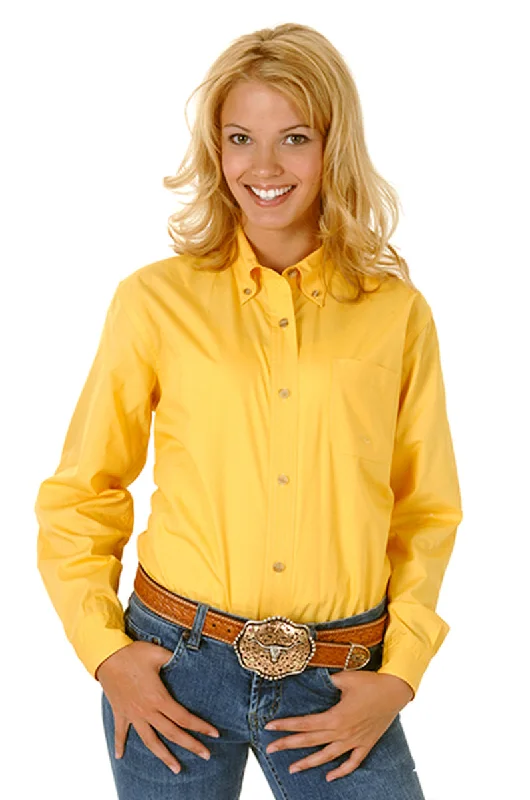 Roper Womens Yellow 100% Cotton L/S Solid Poplin Button Down Western Shirt Stylish Printed Short Shirt