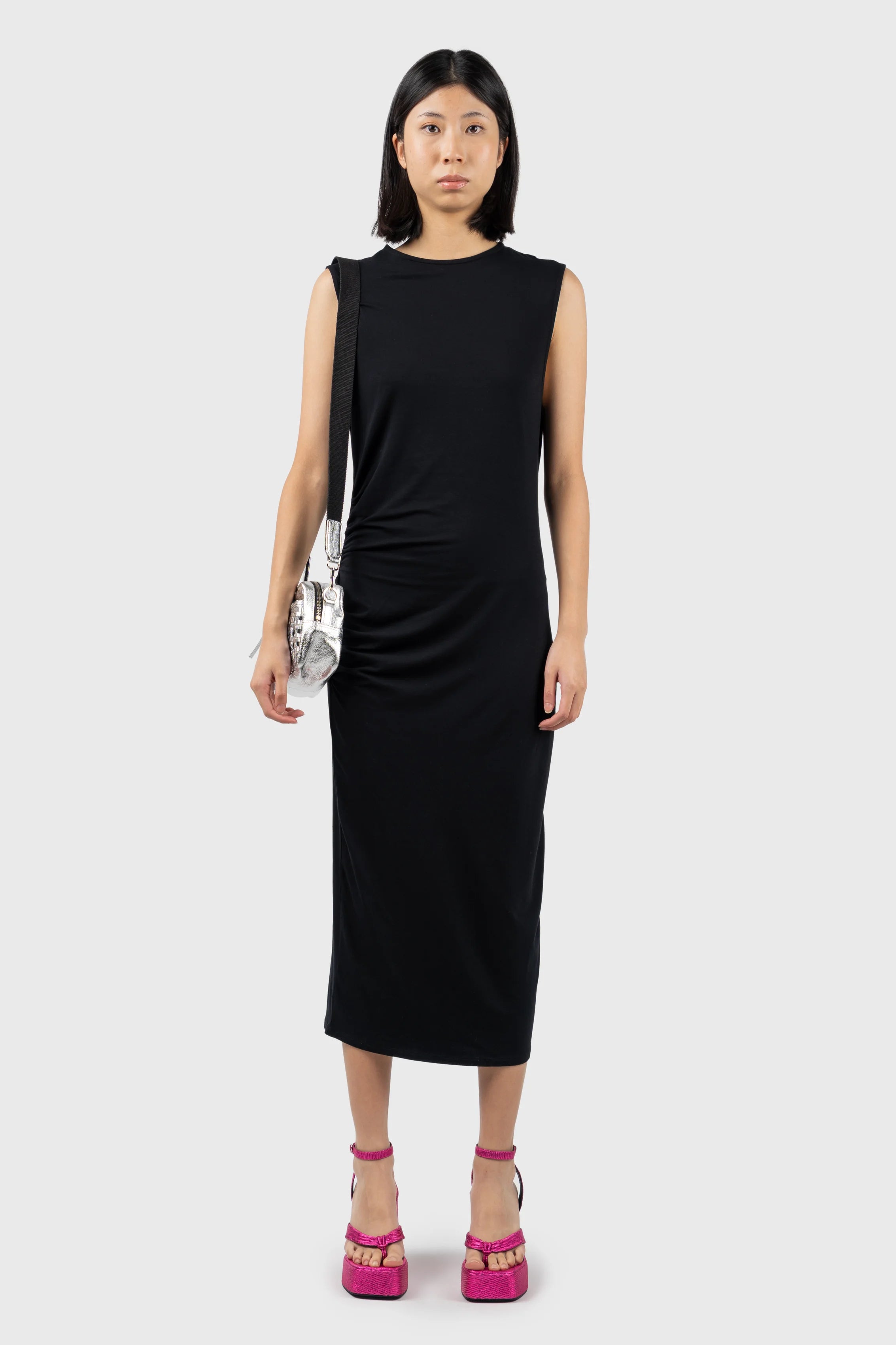 Ruched Detail Midi Dress Elegant Faux Wrap Midi Dress