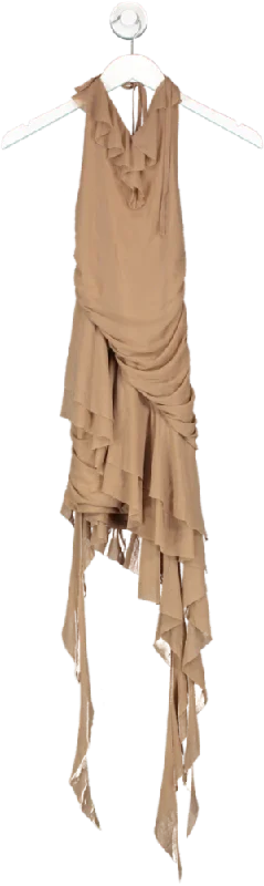 SHEIN Beige Mesh Frill Mini Dress UK XS Trendy Mini Dress with Belt