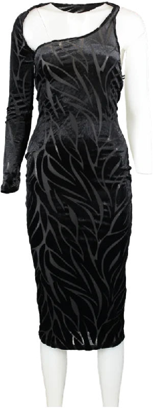 SHEIN Black Mesh And Velvet Mini Dress With One Arm UK XS Classic Black Mini Dress