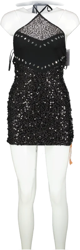 SHEIN Black Sequin Mini Dress UK XS Elegant Lace Mini Dress