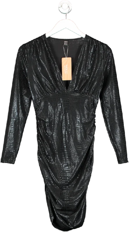 SHEIN Black Snakeskin Mini Dress UK XS Cozy Ruched Mini Dress