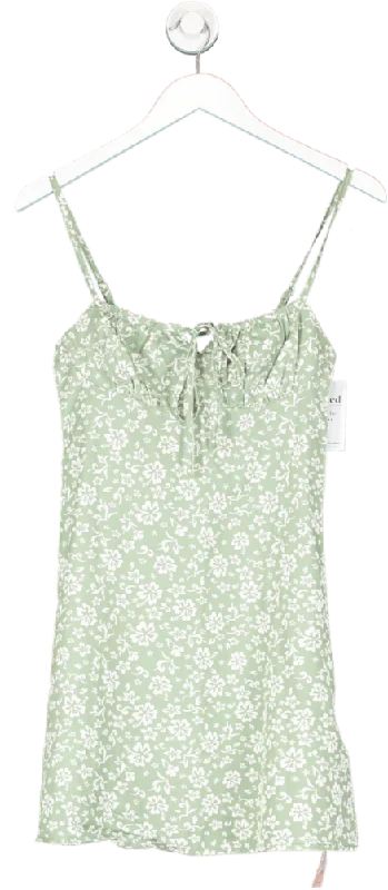 SHEIN Green Floral Print Mini Dress UK XS Elegant Vintage Mini Dress