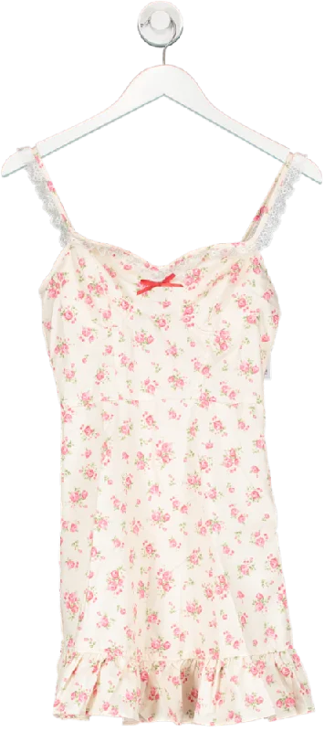 SHEIN Nude Rose Print Mini Dress UK XS Stylish Short-Sleeve Mini Dress