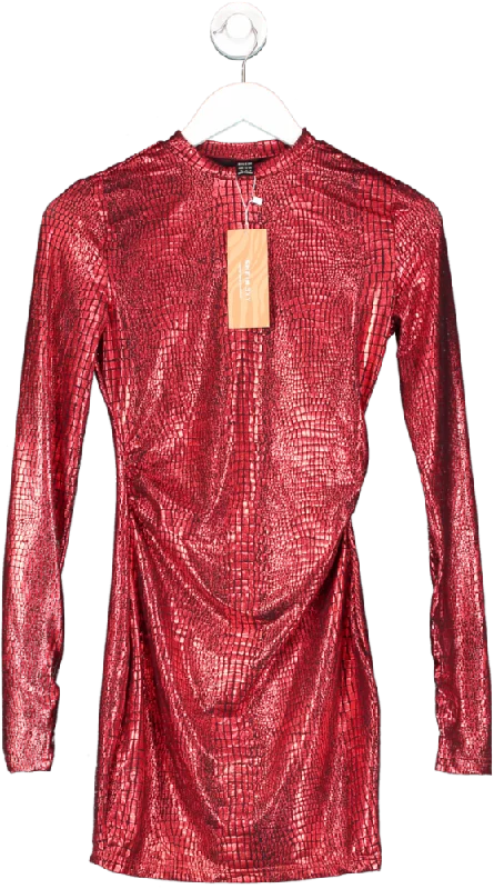 SHEIN Red Metallic Print Mini Dress UK XS Cozy Jersey Mini Dress