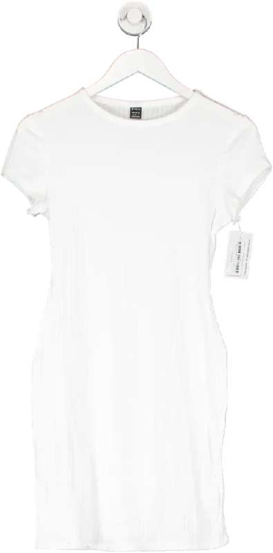 SHEIN White Ribbed Mini Dress UK S Casual Mini Dress with Pockets