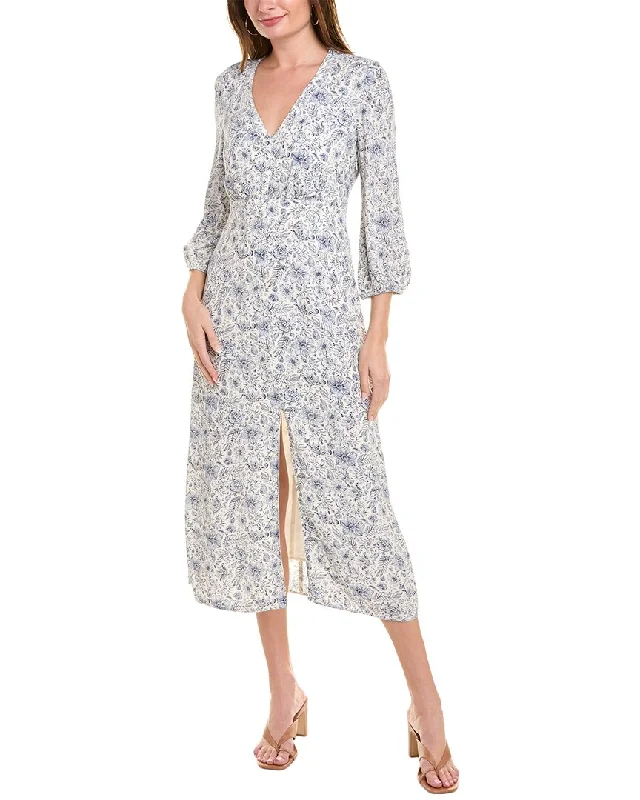 Splendid x Cella Jane Printed Midi Dress Trendy Ruffled Sleeve Midi Dress
