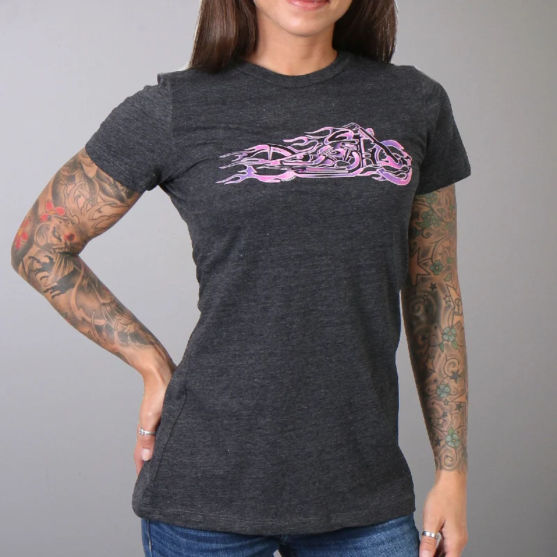 Hot Leathers Ladies Pink and Purple Fire Bobber Full Cut Motorcycle Shirt GLR1215 Elegant Lace Short Sleeve