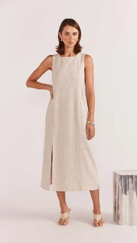 Staple the Label Alba Midi Dress - Natural Fashionable Fitted Midi Dress