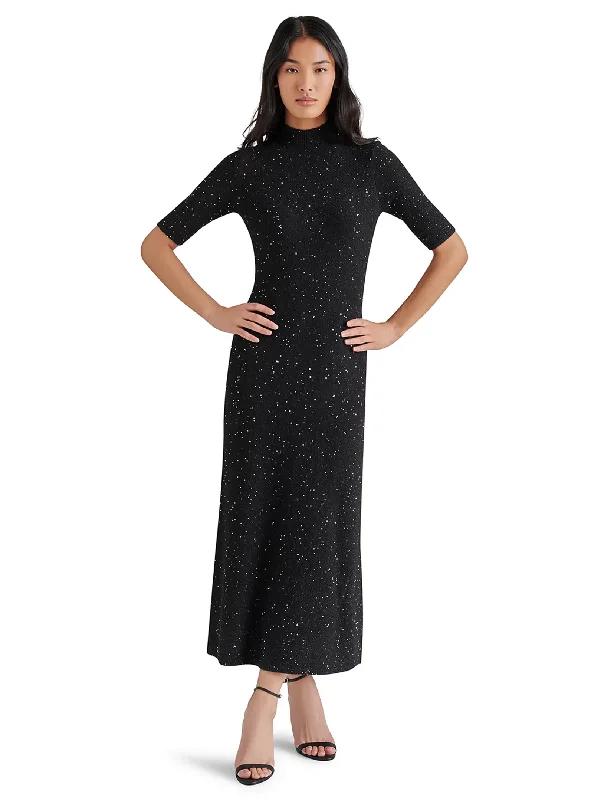 Pernille Sparkly Midi Dress, Black Stylish Satin Midi Dress