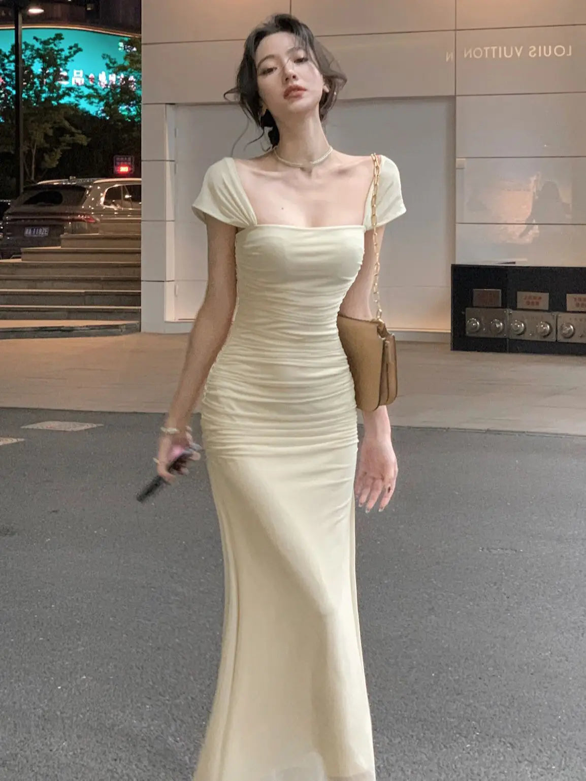 DressBetty - 2024 Summer New Elegant Vintage Bodycon One Piece Midi Dress Comfortable Empire Waist Midi Dress