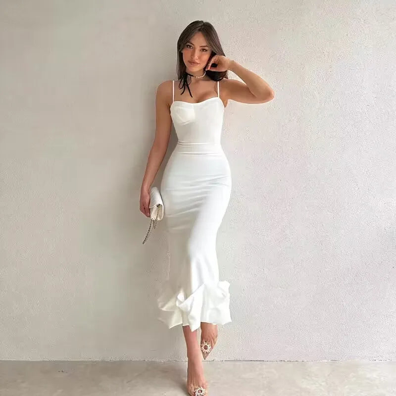 DressBetty - 2024 Summer Sexy Sleeveless Backless Elegant Midi Dress Stylish Satin Midi Dress