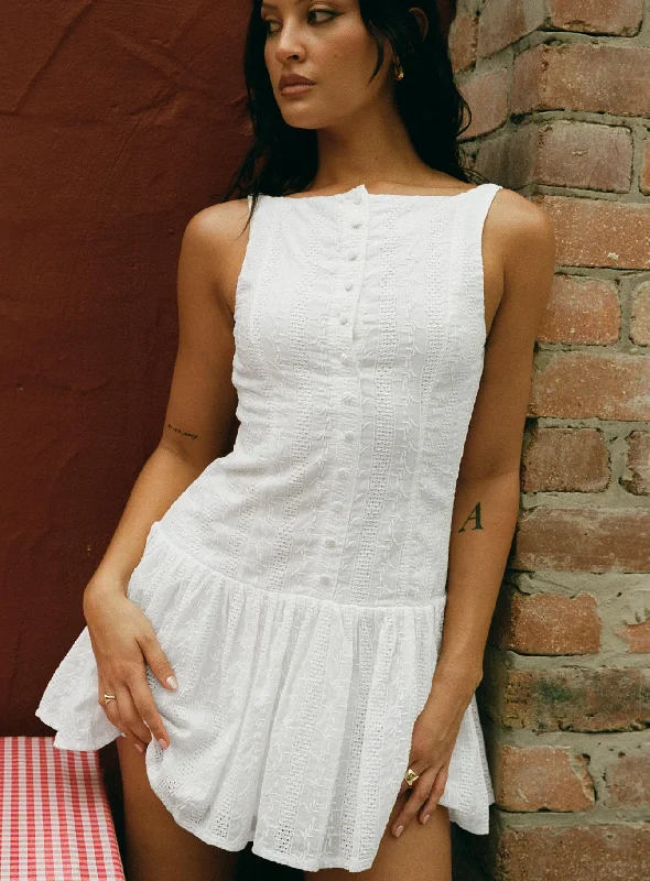 Sweeter Places Embroidered Mini Dress White Fashionable Boho-Chic Mini Dress