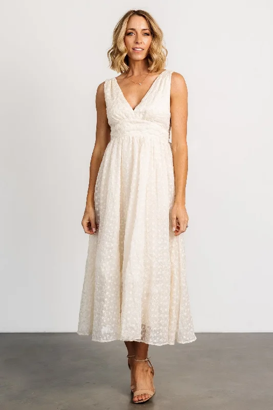 Thalia Embroidered Tank Midi Dress | Vintage Cream Fashionable Plaid Midi Dress