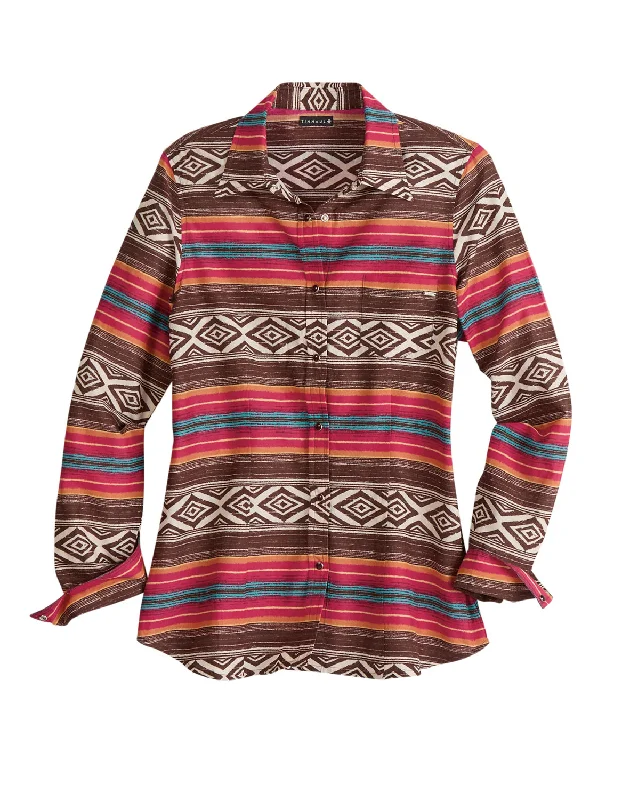 Tin Haul Womens Aztec Blanket Ombre Multi-Color 100% Cotton L/S Shirt Chic V-Neck Short Blouse