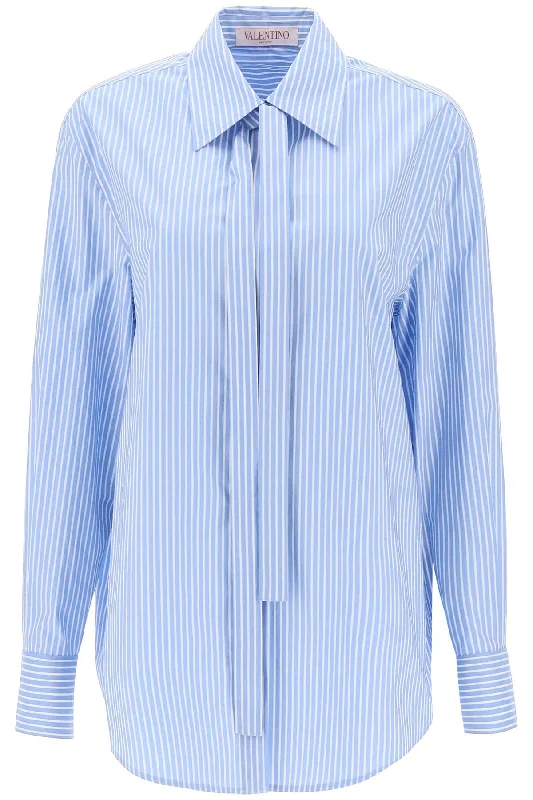 Valentino garavani striped poplin shirt 3B3AB5127Y7 AZZURRO BIANCO Comfortable Peplum Short Shirt