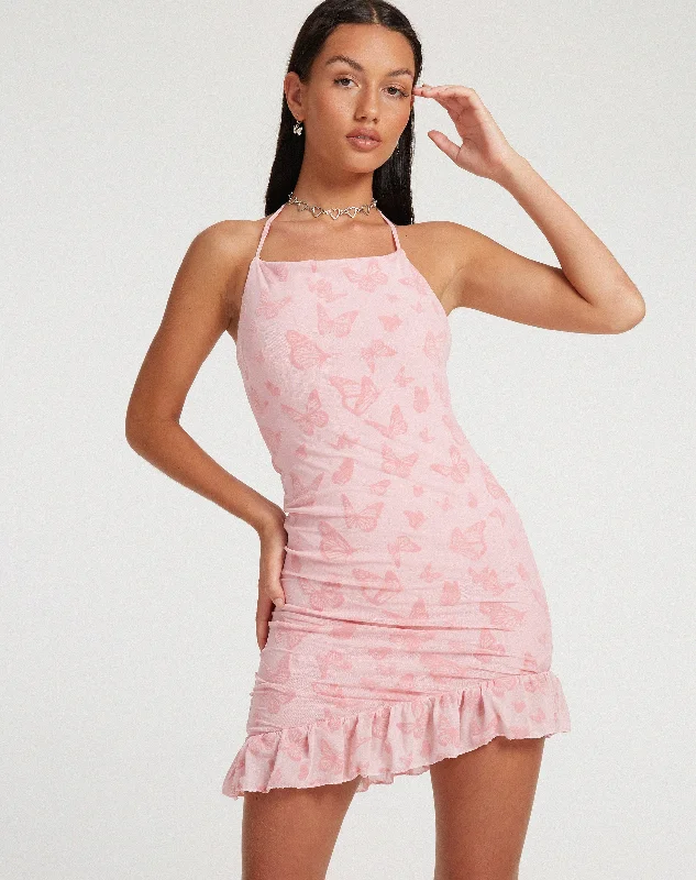 Vania Mini Dress in Butterfly Pink Flock Fashionable A-Line Mini Dress