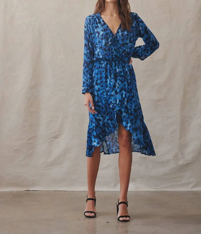 Vera V Neck Midi Dress In Cobalt Floral Print Stylish Silk Midi Dress