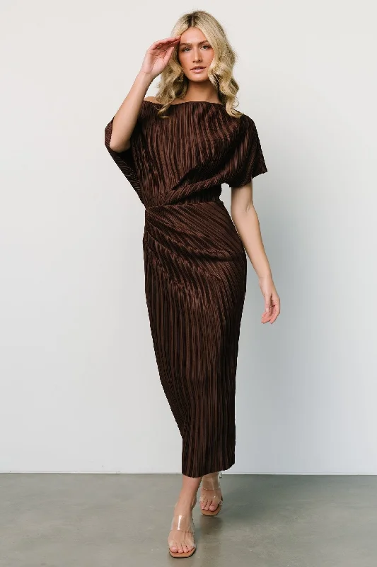 Winslow Pleated Midi Dress | Dark Brown Comfortable Draped Midi Dress