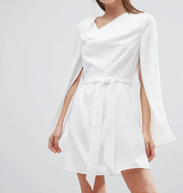 Women Interrupt Tie Belt Mini Dress In White Fashionable Off-Shoulder Mini Dress