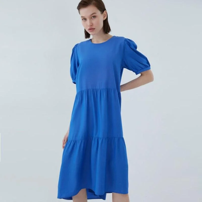 FashionSierra - Women Vintage Ruffled loose Midi Dress Chic Lace Detail Midi Dress