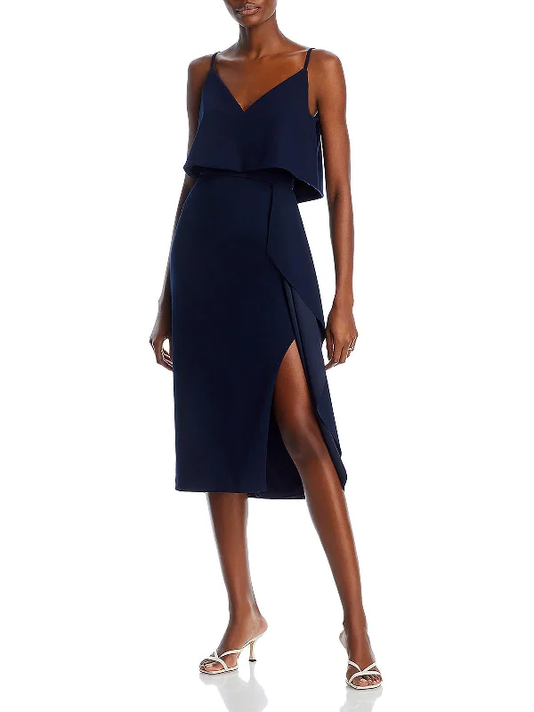 Womens Crepe Short Midi Dress Fashionable Skater Midi Dress