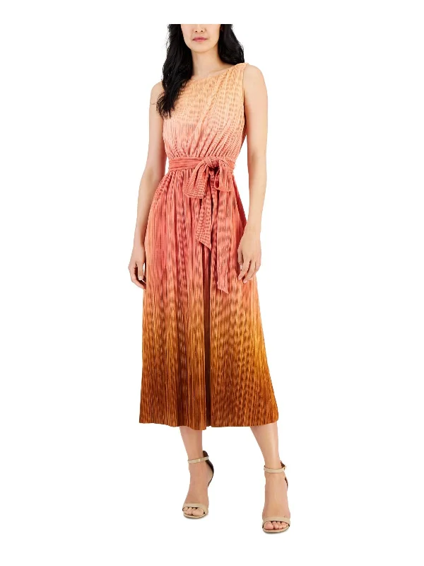 Womens Crinkled Ombre Midi Dress Chic Off-Shoulder Midi Dress