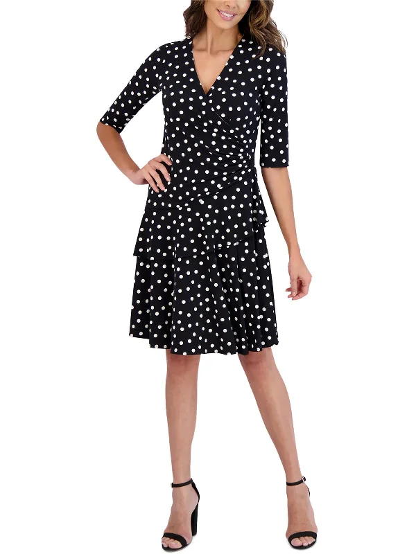 Womens Dotted Tiered Mini Dress Elegant Floral-Print Mini Dress