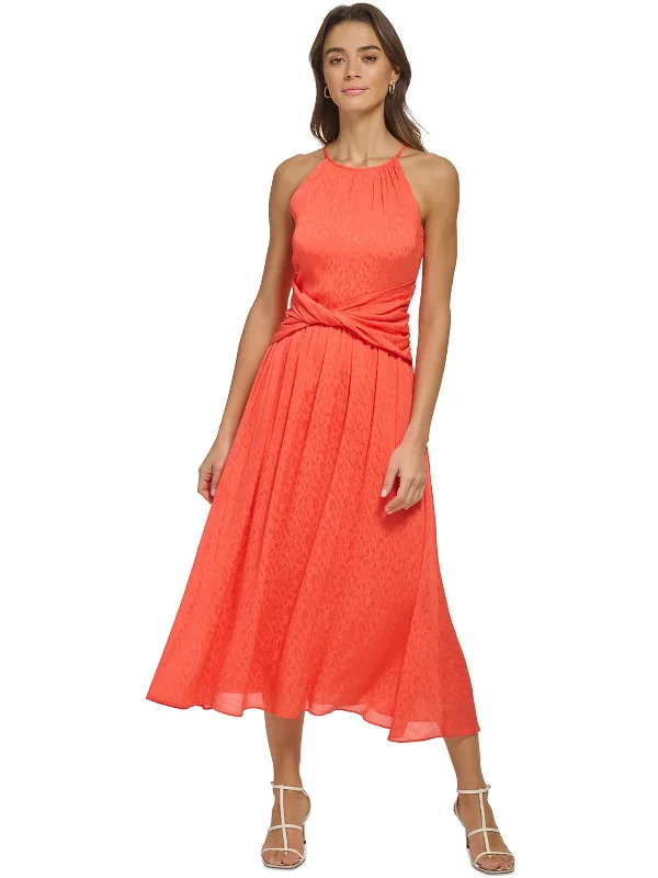 Womens Halter Twist Waist Midi Dress Comfortable Ruched Midi Dress