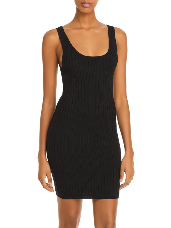 Womens Rib Knit Short Mini Dress Stylish Sweetheart Neck Mini Dress