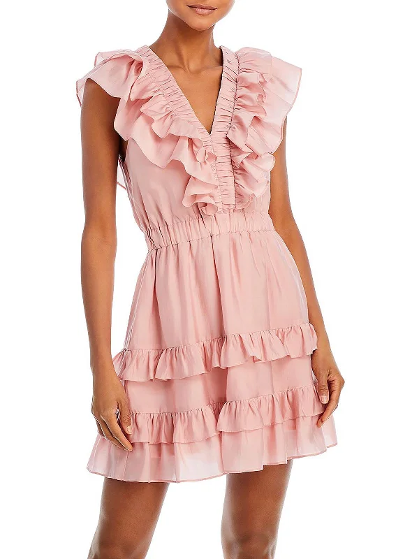 Womens Ruffled Short Mini Dress Cozy A-Line Mini Dress