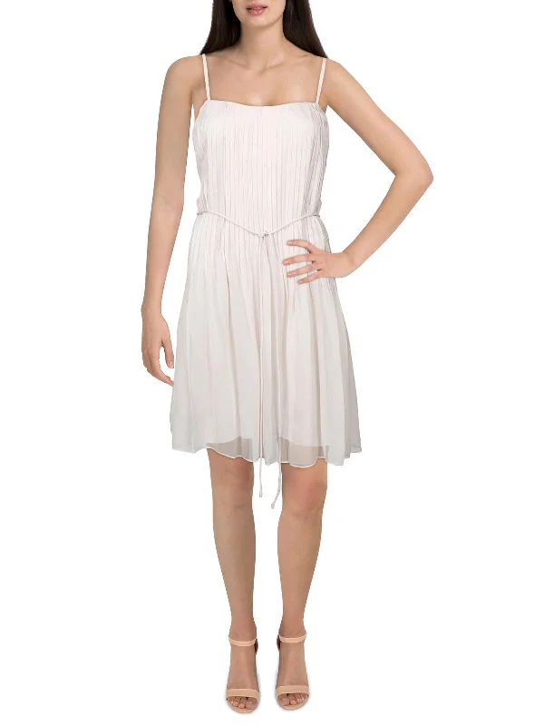 Womens Silk Pintuck Mini Dress Fashionable Boho-Chic Mini Dress