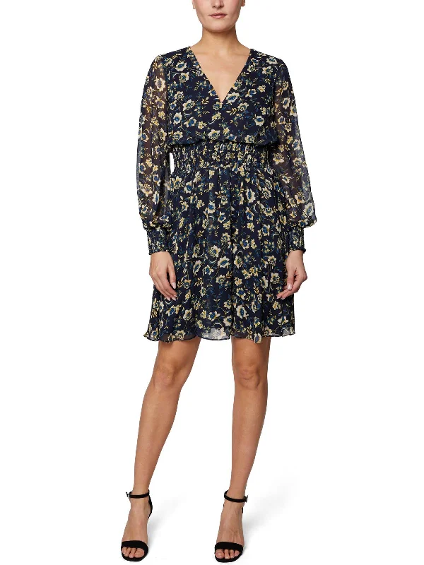 Womens Smocked Short Mini Dress Trendy Floral Mini Dress