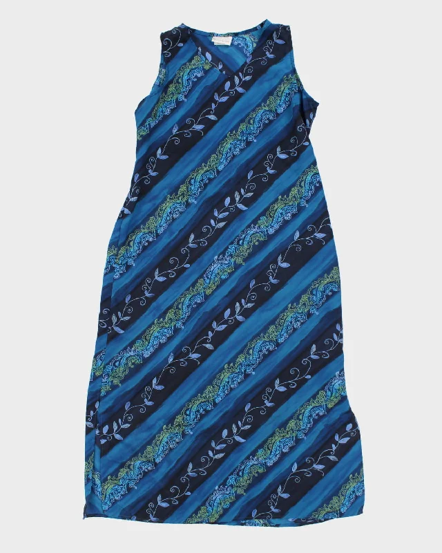 00s Gloria Vanderbilt Blue Waist Tie Maxi Dress - L Cozy Open-Back Maxi Dress