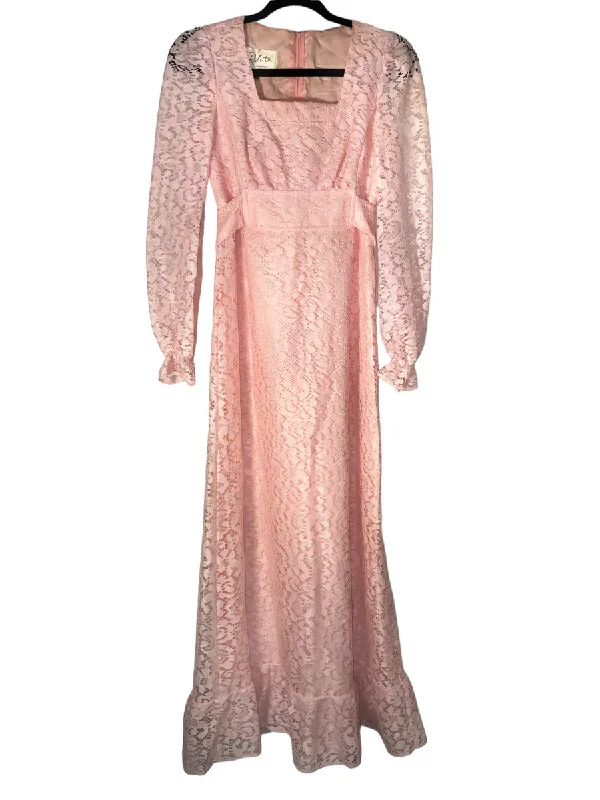 1960s Pink Lace Maxi Dress by Roberta California Chic Summer Floral Maxi Dress