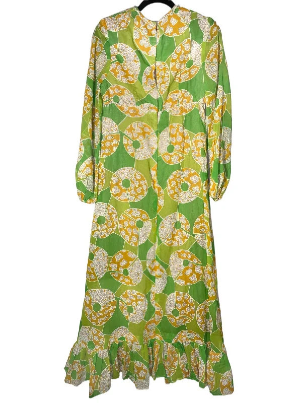 1960s Psychedelic Print Maxi Dress w Bell Sleeves Comfortable Casual Maxi Dress