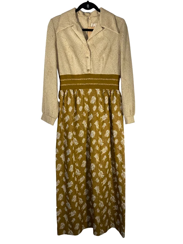 1970s Leslie Fay Gold Formal Maxi Dress Elegant Silk Maxi Dress