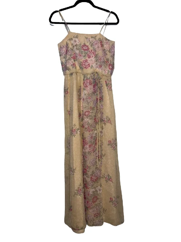 1980's Taffeta Style Spaghetti Strap Maxi Dress with Flower Print Stylish Boho Chic Maxi Dress