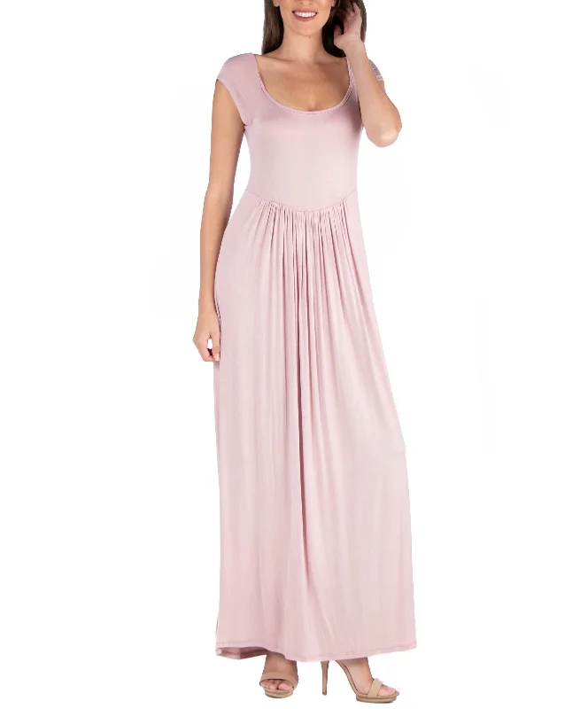 24seven Comfort Apparel Maxi Dress With Round Neck Empire Waist Fashionable Asymmetrical Maxi Dress