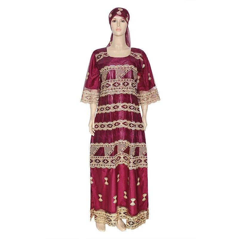 African Dashiki Maxi Dress: Bazin Embroidery, Beading, and Lace Robe for Wedding Party Elegance Comfortable Cotton Maxi Dress