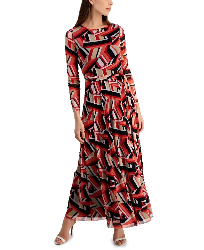 Anne Klein Geometric Print Maxi Dress Fashionable Faux Wrap Maxi Dress
